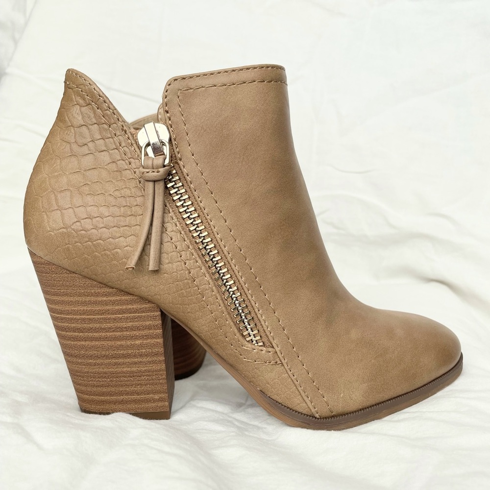 Cream/Tan Vegan Leather Ankle Booties Call It Spring
